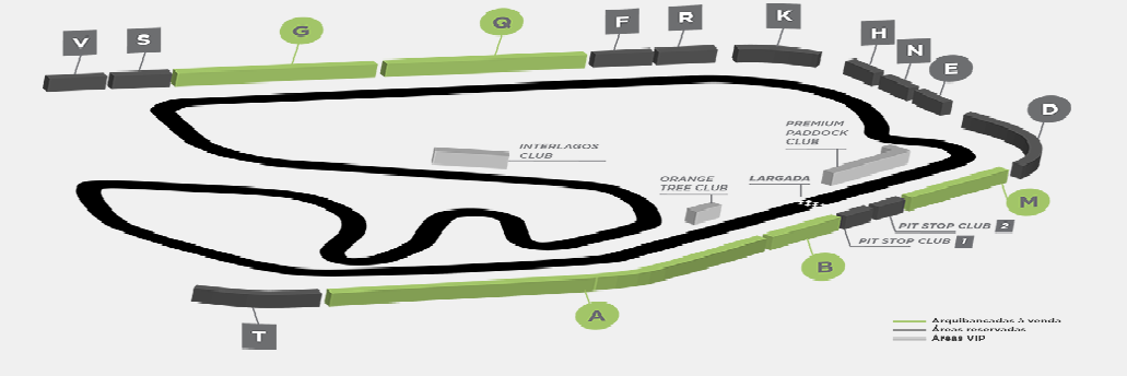 Grande Prêmio de Fórmula 1 em São Paulo- Treino sábado e corrida Mapa autodromo SAO